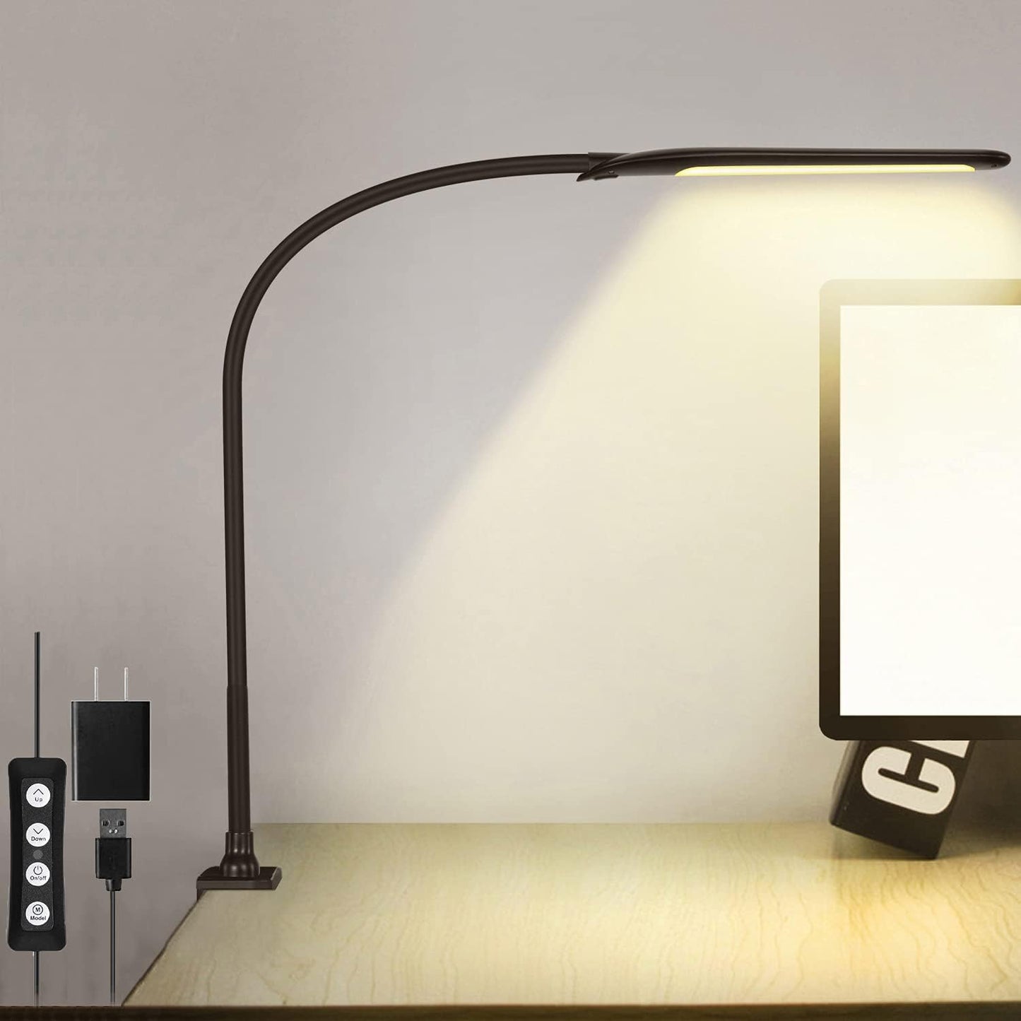 Desk Lamp with Clamp, Desk Lamp for Home Office, Flexible Gooseneck Architect Table Lamp - 10 Brightness Levels, 3 Color Modes, Eye-Caring Lamp for Study/Reading/Office/Work