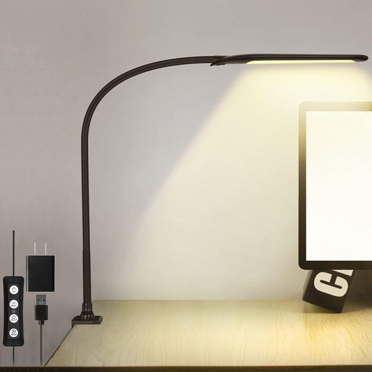 Desk Lamp with Clamp, Desk Lamp for Home Office, Flexible Gooseneck Architect Table Lamp - 10 Brightness Levels, 3 Color Modes, Eye-Caring Lamp for Study/Reading/Office/Work